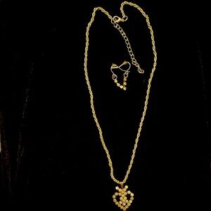 Gold Heart Pendant Necklace and Earrings Set